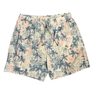 Vintage Summer Swim Trunks Size L Teal Palm Tree Print Volley Shorts